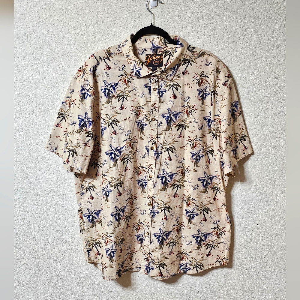 Johnny Bigg Shirt Mens 2XL Hawaiian Short Sleeve Button Down Top Palm Trees